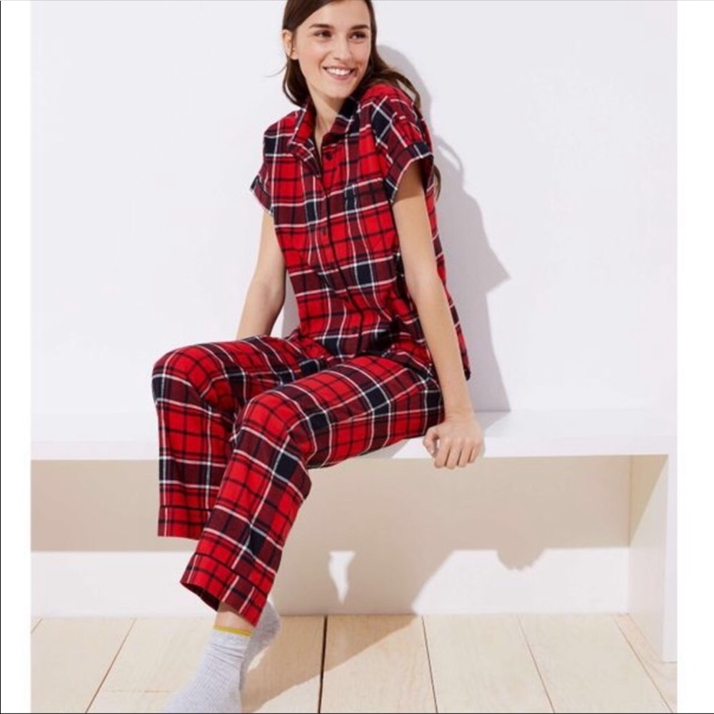 NWT Loft Red Plaid Flannel Pajama Set Sz M